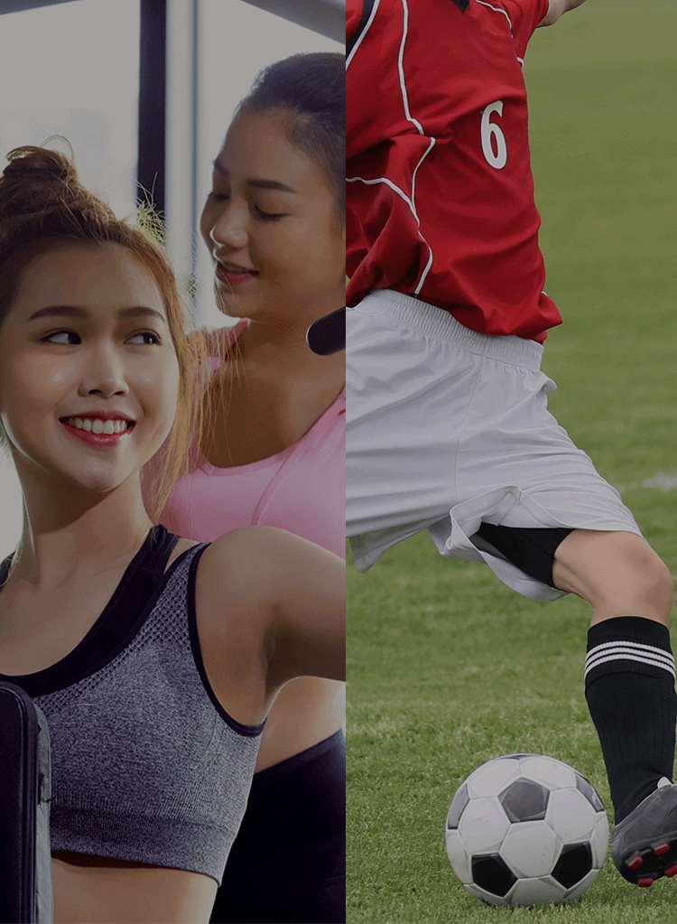 パーソナルトレーニングを受ける女性の様子と、サッカーする様子